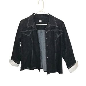 Dark Wash Denim Jacket with White Contrast Stitching